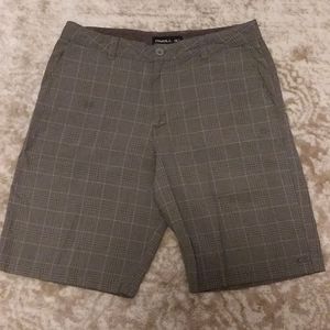O'Neill grey plaid men's shorts, 34 waist, in good condition